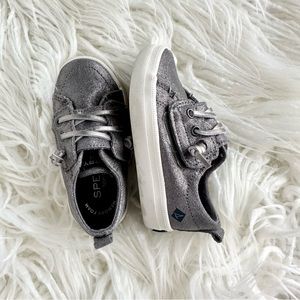 Sperry Toddler Silver Leather Crest Vibe Jr Sneaker Size 5